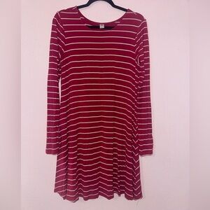 Pink and White Striped Long Sleeve Dress